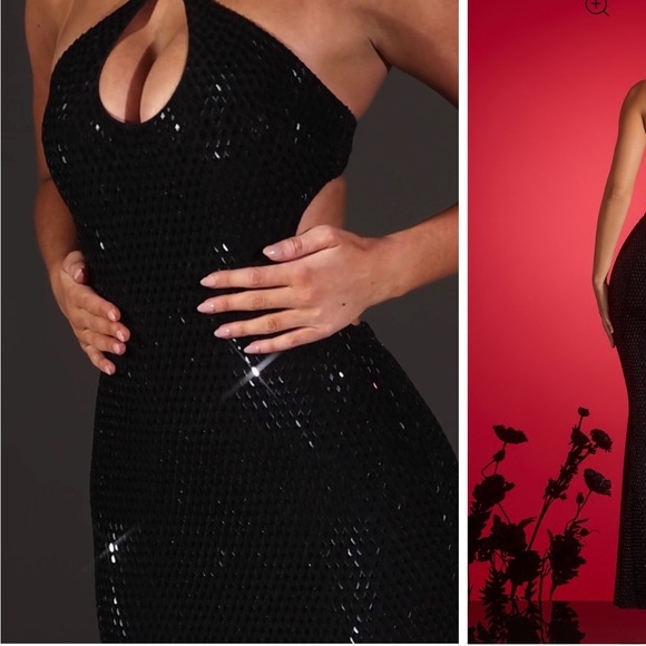 Oh Polly Black Embellished Halter Dress - Picture 2 of 5